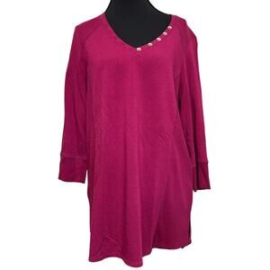 Chicos Zenergy V-Neck Button Detail Long Sleeve Tunic Top Women Size 1 Magenta